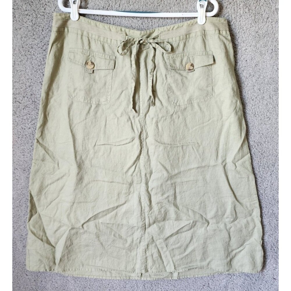 Vtg Y2K Cherokee Women's A Line Midi Skirt 100% Linen Beige Pockets Plus Size 18